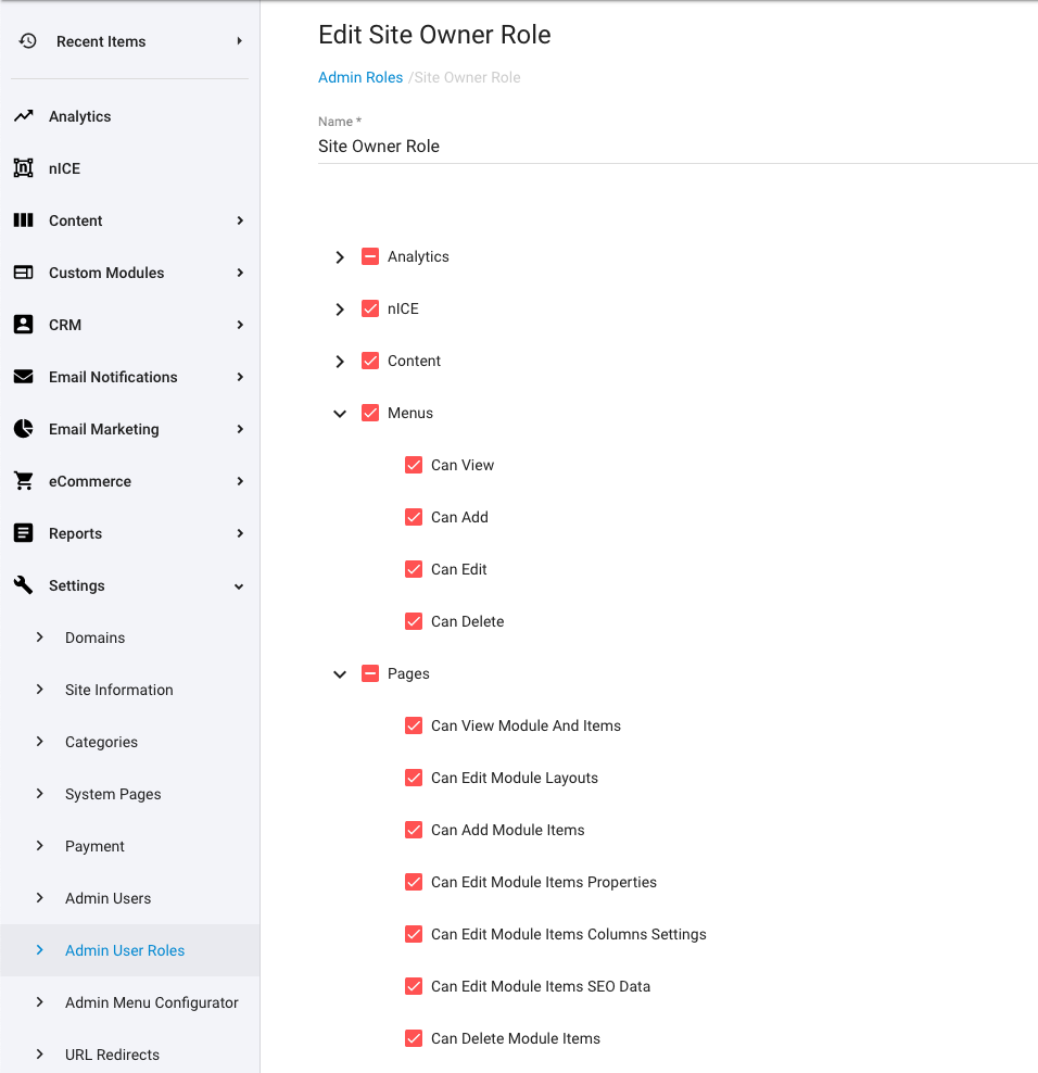 Admin User Roles and Permissions